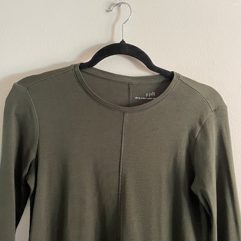J.Jill Women XS Olive Green Long Sleeve Pima Cotton Crew Neck High Low Tee - Picture 5 of 10